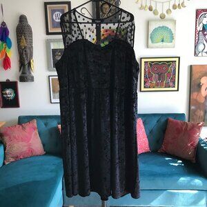 CHELSEA STUDIO size 1X Black Crushed Velvet & Sheer Mesh Whimsigoth Dress